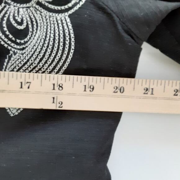 Vintage 90s Silk Blend Blazer Jacket Embroidered Floral Black Mandarin Collar L - Picture 7 of 10